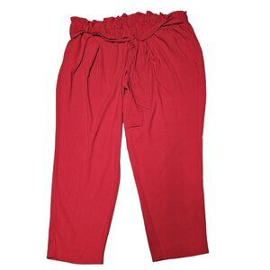 Lane Bryant Women's Pants Size 24 Red Ankle Elastic Waist Paper Bag Pants Belt